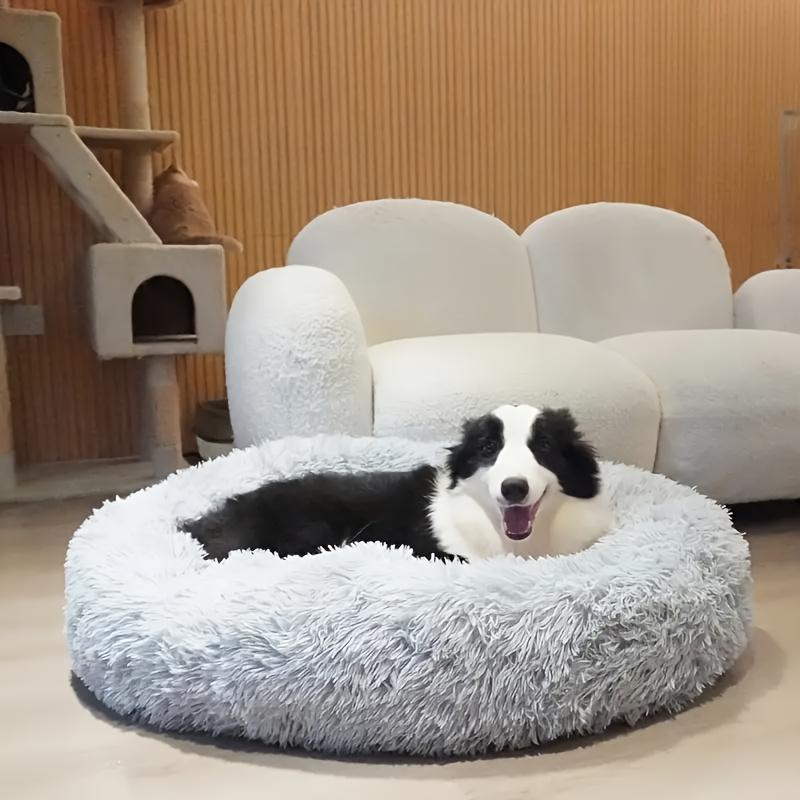 100% Thickened Large Round Plush Dog Bed Cat House,Non-Slip Bottom Mat, Artificial Fur Material, Warm,Soft, Pet Halloween Gift