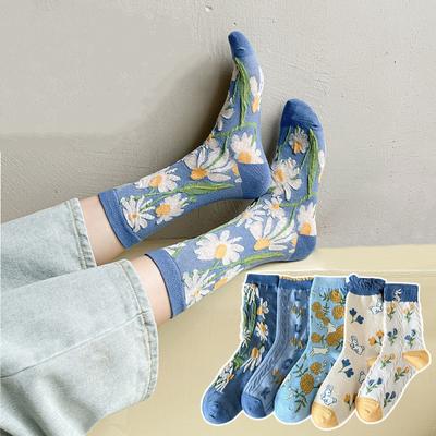 Neue Harajuku Retro Frauen Socken Japanische Mode Vintage Lange Socken Koreanischen Stil Floral Stickerei Kawaii Nette Rüschen Socken