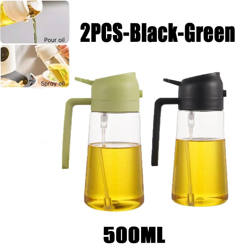 2 i 1 Häll Spray Spruta Kök Fritös Luftspray Oljedispenser Flaska för Olivolja Matlagning Fritering Grillning Camping Stor Kapacitet
