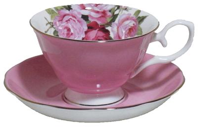 Royal Arden Kemik Çini Fincan ve Tabak, 240ml, Gül Desenli, Pembe, 37138