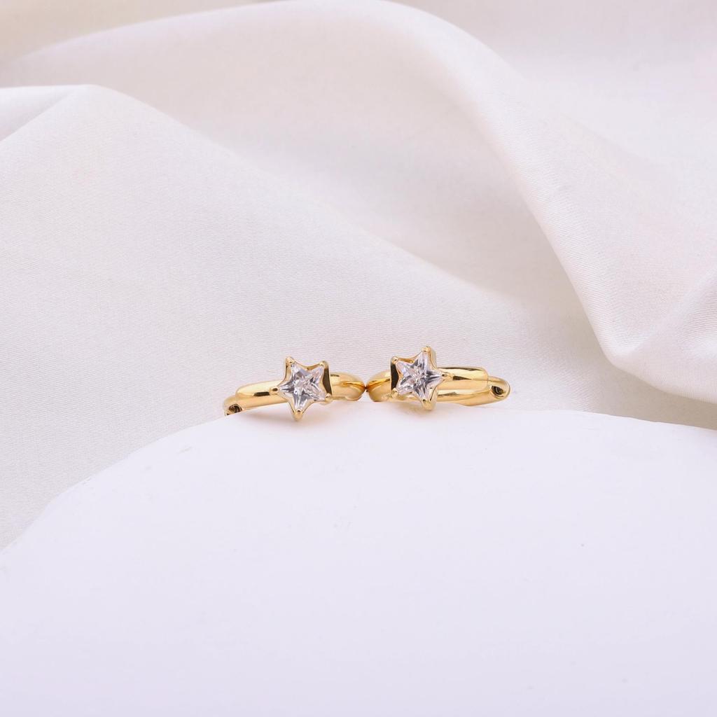 Versatile Stainless Steel Zirconia Star Earrings - Women's 18K Electroplated High-End Jewelry