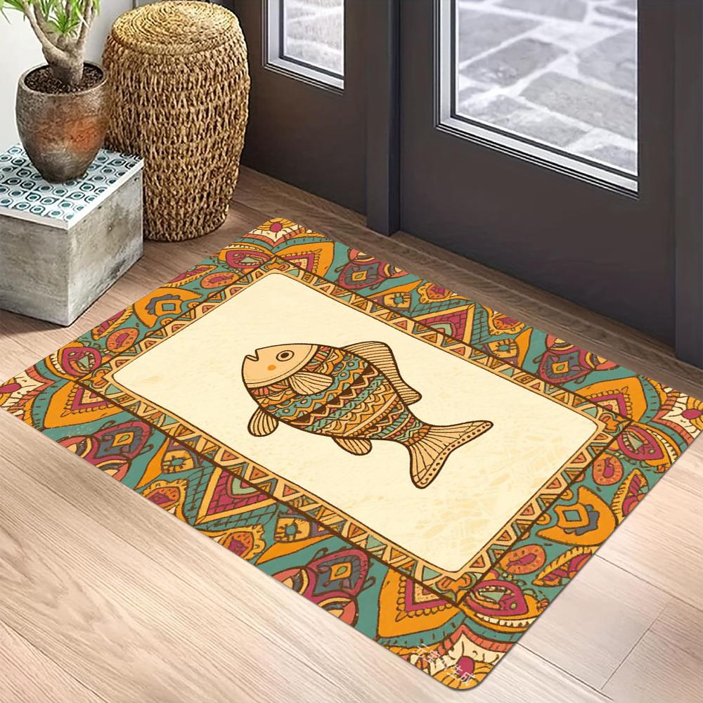 Bohemian Style Fish Print Floor Mat Welcome Mat Bathroom Entrance Slipper Mat Kitchen Carpet Washable Door Mat Welcome Mat 40x60cm
