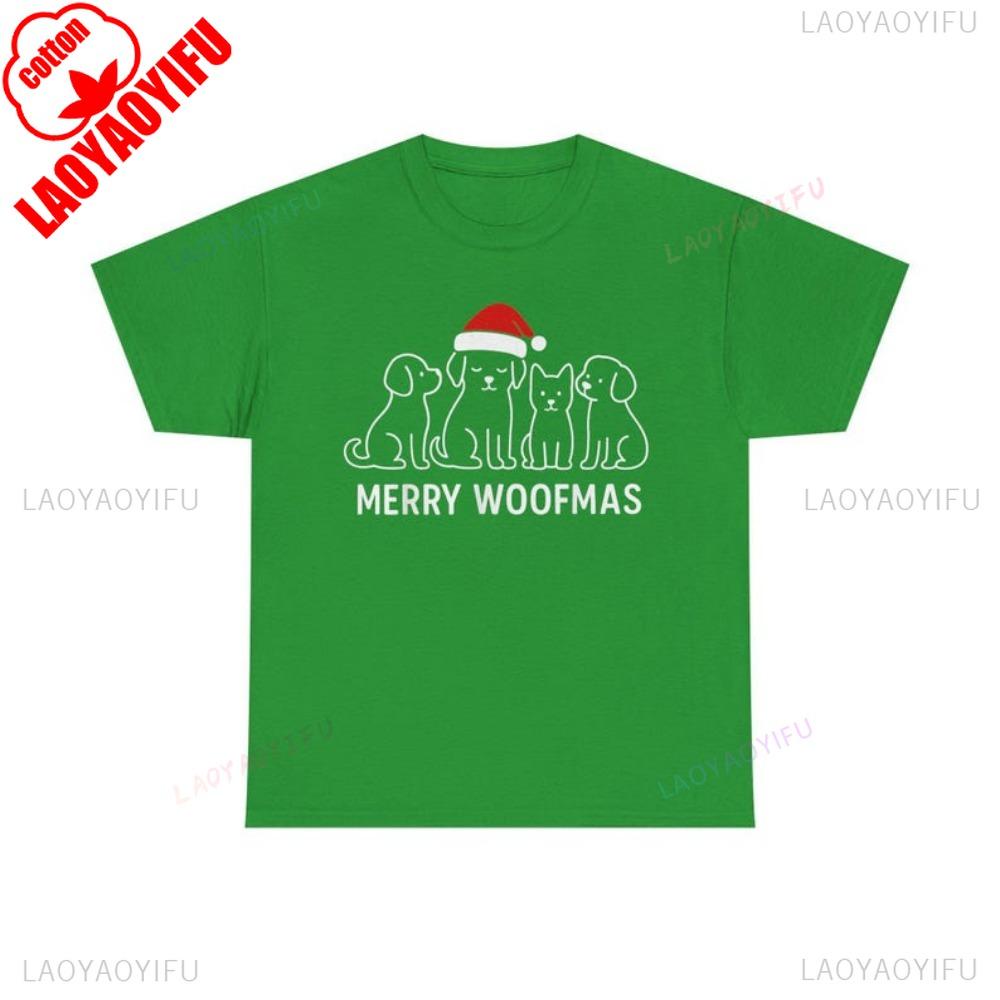 Merry Woofmas Shirt Funny Christmas TShirt with Dogs Dog Lovers Merry Christmas Dog Printed Tshirt Tops Streetwear Tees S