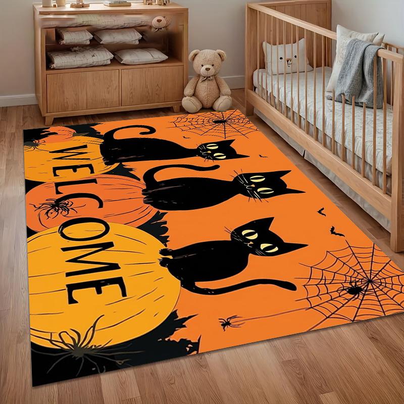 Halloween Black Cat Entry Door Mat Durable Carpets for Living Room Anti-slip Rugs for Bedroom Home Washroom Floor Mat Gift Rug