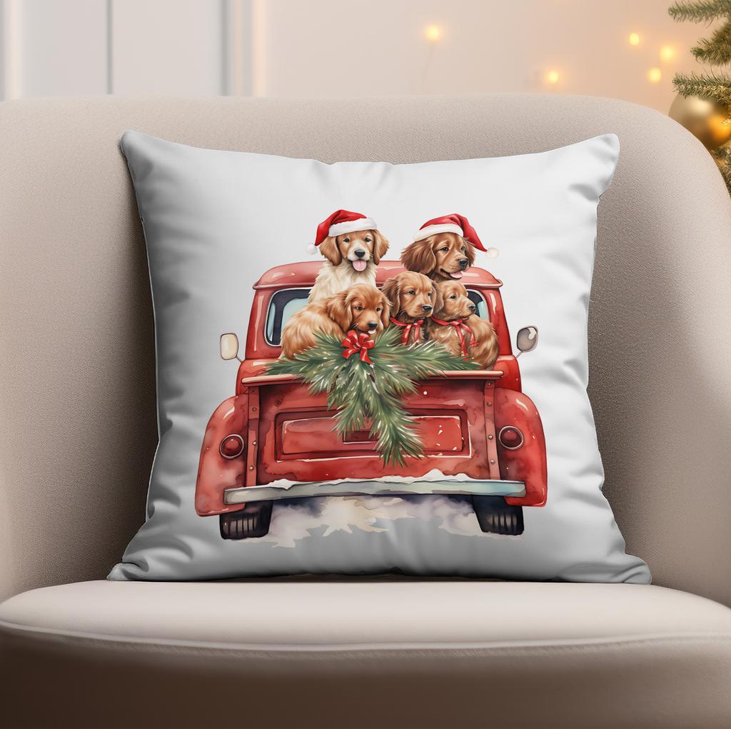 New Christmas Pillowcase Vintage Red Truck Cute Dog Christmas Tree Print Cushion Cover