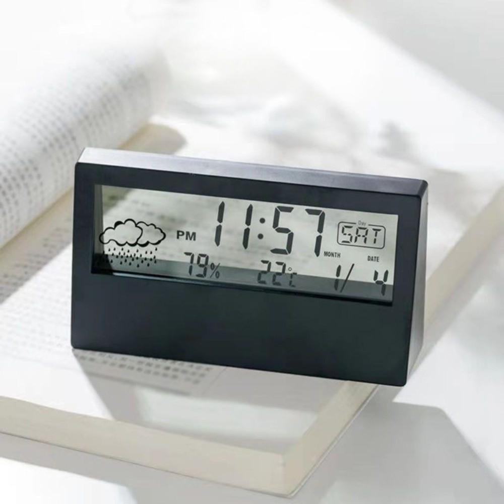 

LED Display Thermo-Hygrometer Electronic Room Temperature Meter New Alarm Clock Home Use Black-Transparent