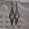 Vintage Silver Color Geometry Round Square Green Stone Carving Dangle Earrings for Women Jewelry