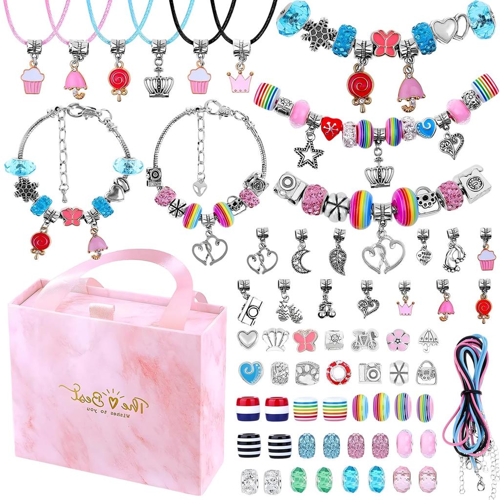 75-Piece Handmade Kit, Sparkly Decorative Bead Maker, Jewelry Making Toy, Bead Set, Iron-On Beads Set, Exquisite Pink Gift Box, Ideal for Craft