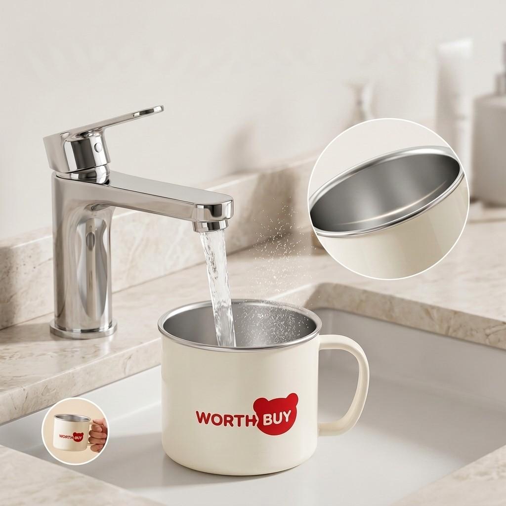 316 Stainless Steel Bathroom Tumbler Cup Toothbrush Mug with Anti-Scald Handle Detachable Travel Drinking Home Bath Accessories