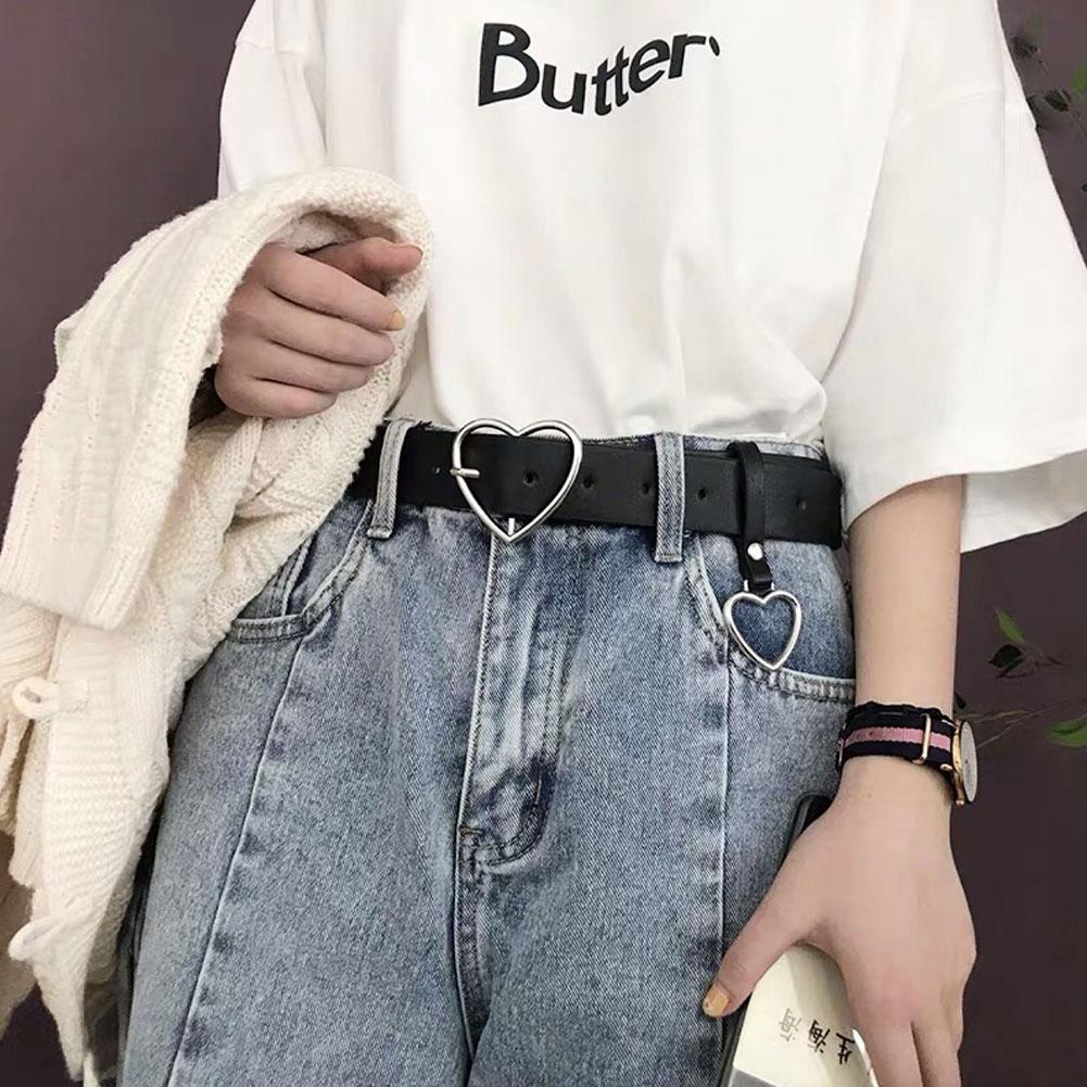 Women Love Buckle PU Leather Belt Heart Female Cute Black Belt Ladies Pants Party Dress Heart Jeans Belts