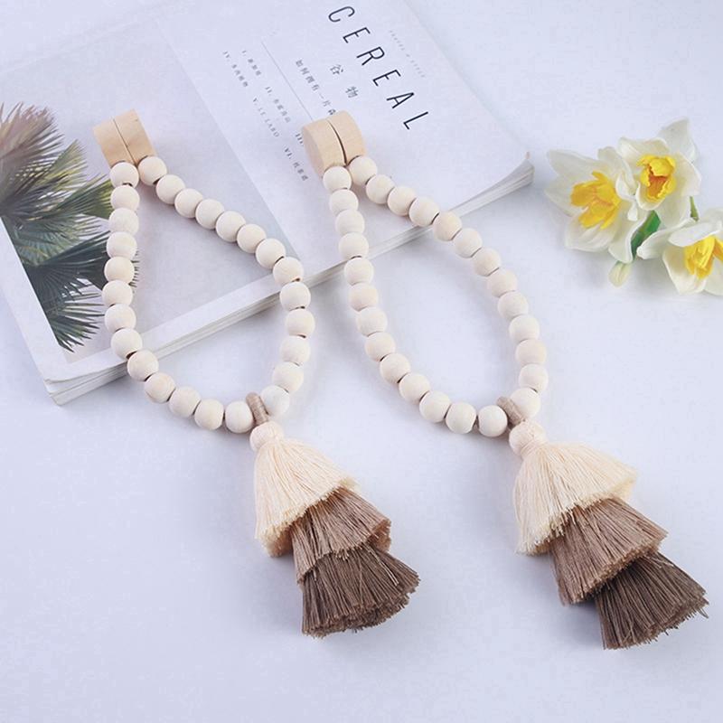 2pc Bead Garlands Curtain Tiebacks Rainbow Tassel Wood Bead Magnetic Curtain Tiebacks For Home Office Living Room Decoration