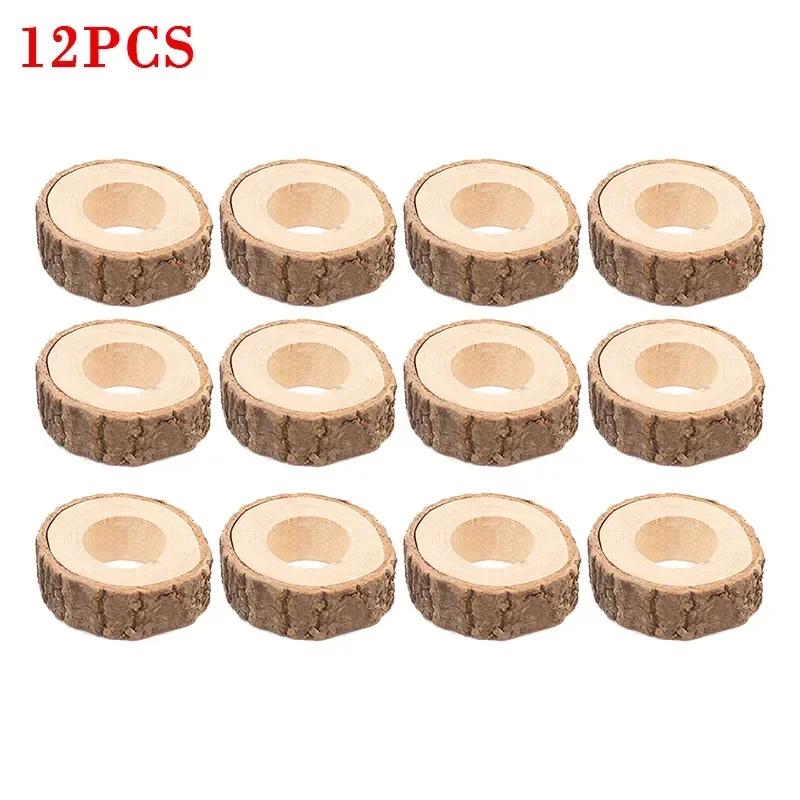 6PCS/Suit Creative Wooden Napkin Rings Party Table Wedding Supplies Decoration Rustic Vintage Bark Stump Craft Ornament
