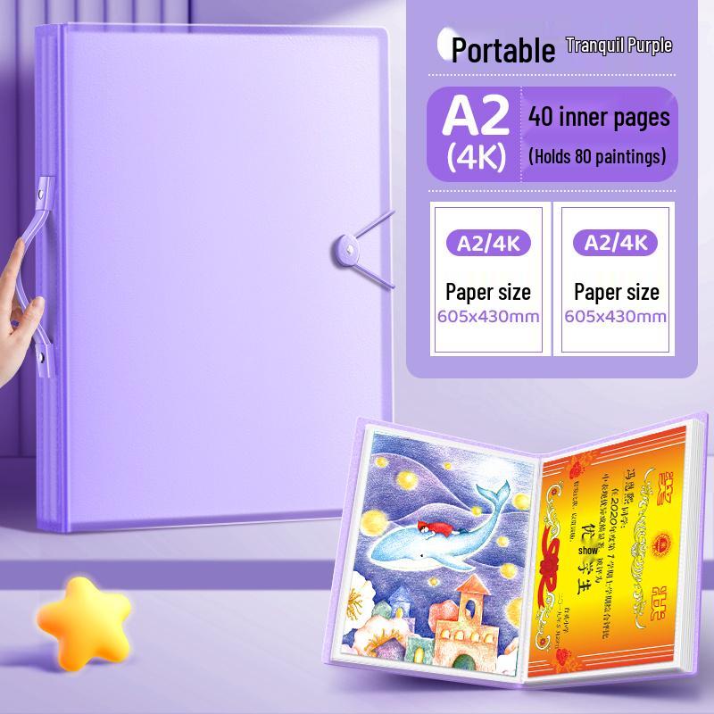 Art Portfolio Album: A3/A2/8K/4K Insert Type with 8 Storage Pockets for Children's Artwork