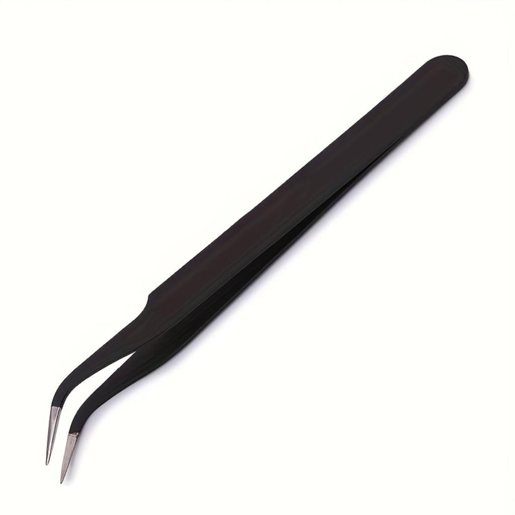 1.0mm Black Tweezers 2Pcs/Set, Straight & Curved Tips DIY Craft Handmade Clips