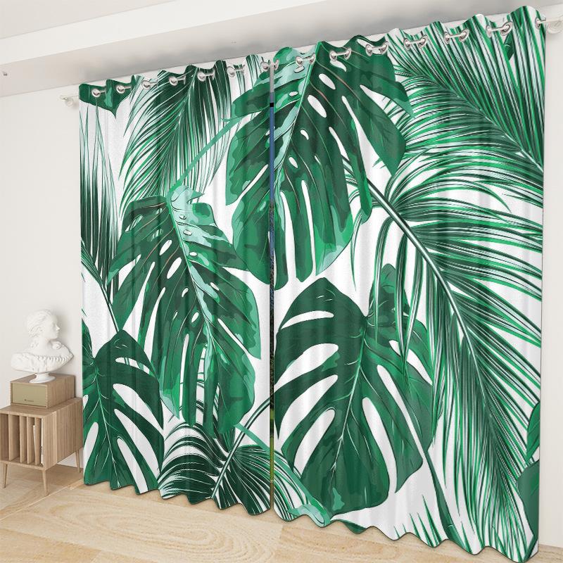 Green Plant Plantain Leaf Curtain Cloth Bedroom Living Room Balcony Blackout Curtain Office Hotel Thermal Insulation Curtain