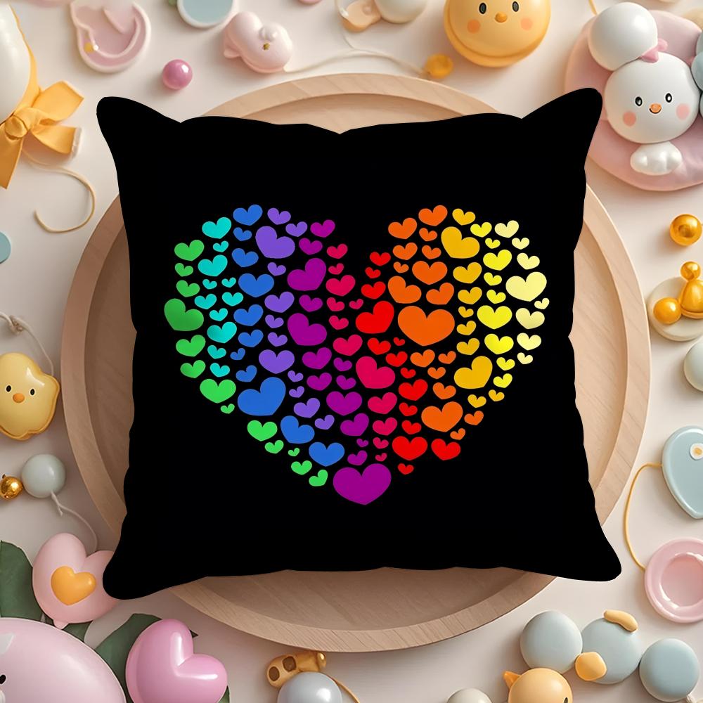 Pride Month Rainbow Cushion Cover Plush Fabric Soft Double-Sided Printed Sofa Warm Winter Home Gift Pillow Case
