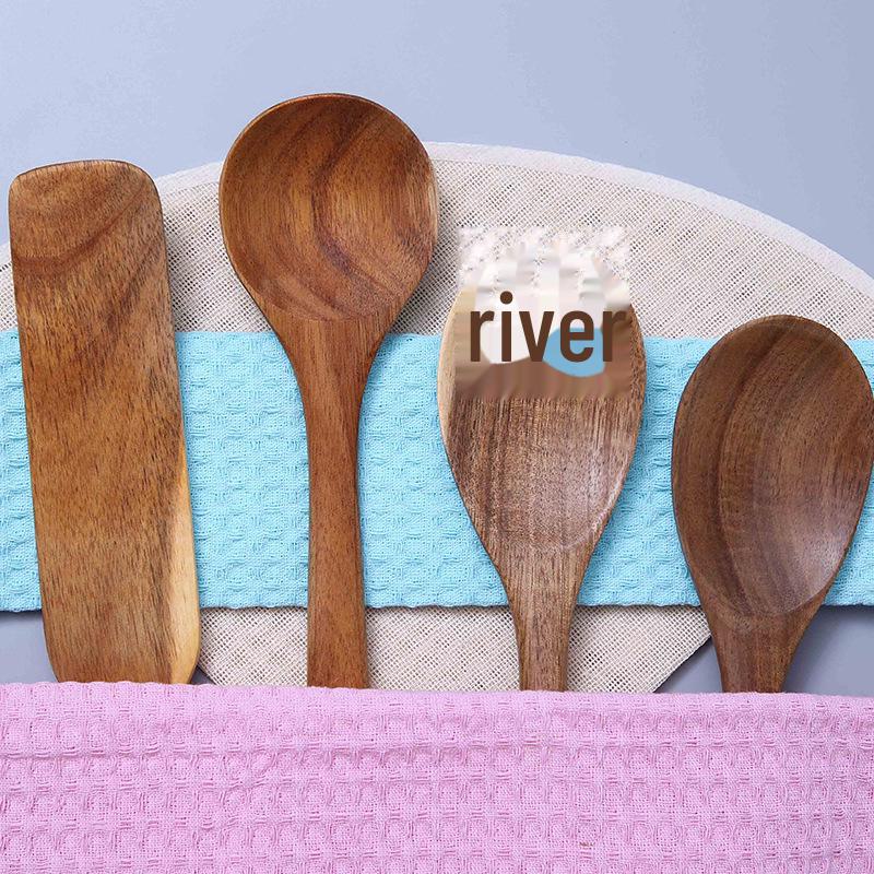 Acacia Teak Long-Handled Wooden Spoon & Shovel Set for Salad Mixing, Ready To Use