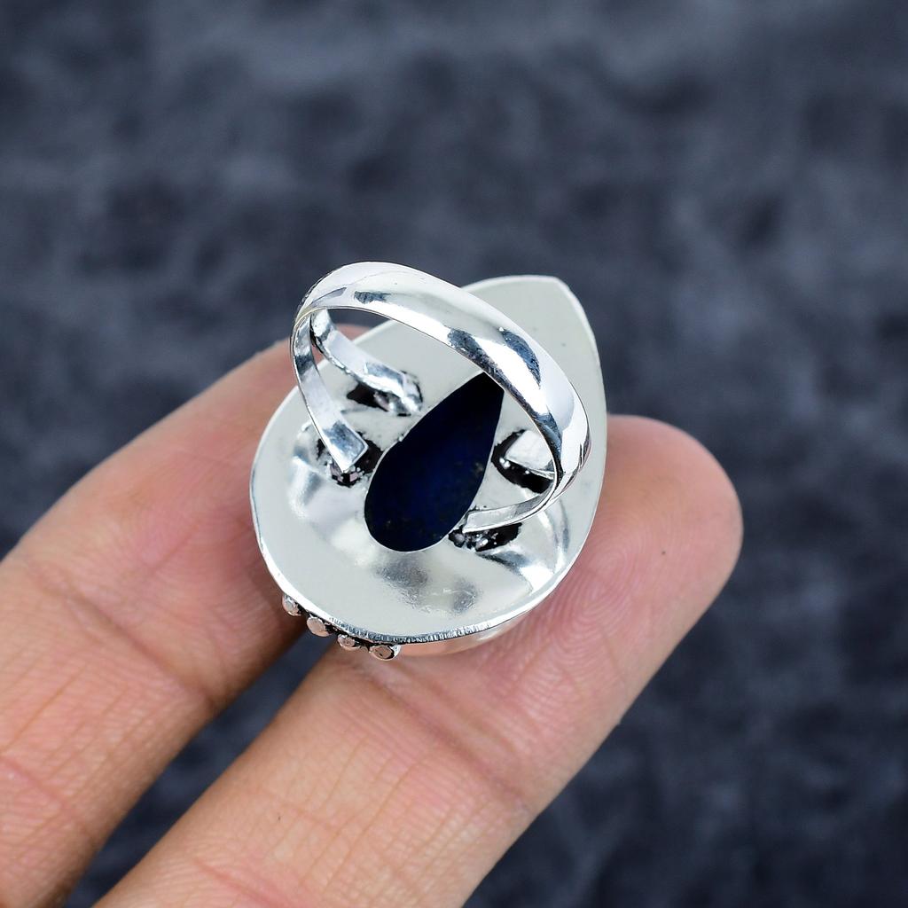 Lapis Lazuli Gemstone Handmade 925 Sterling Silver Jewelry Ring Size 9 M-2803