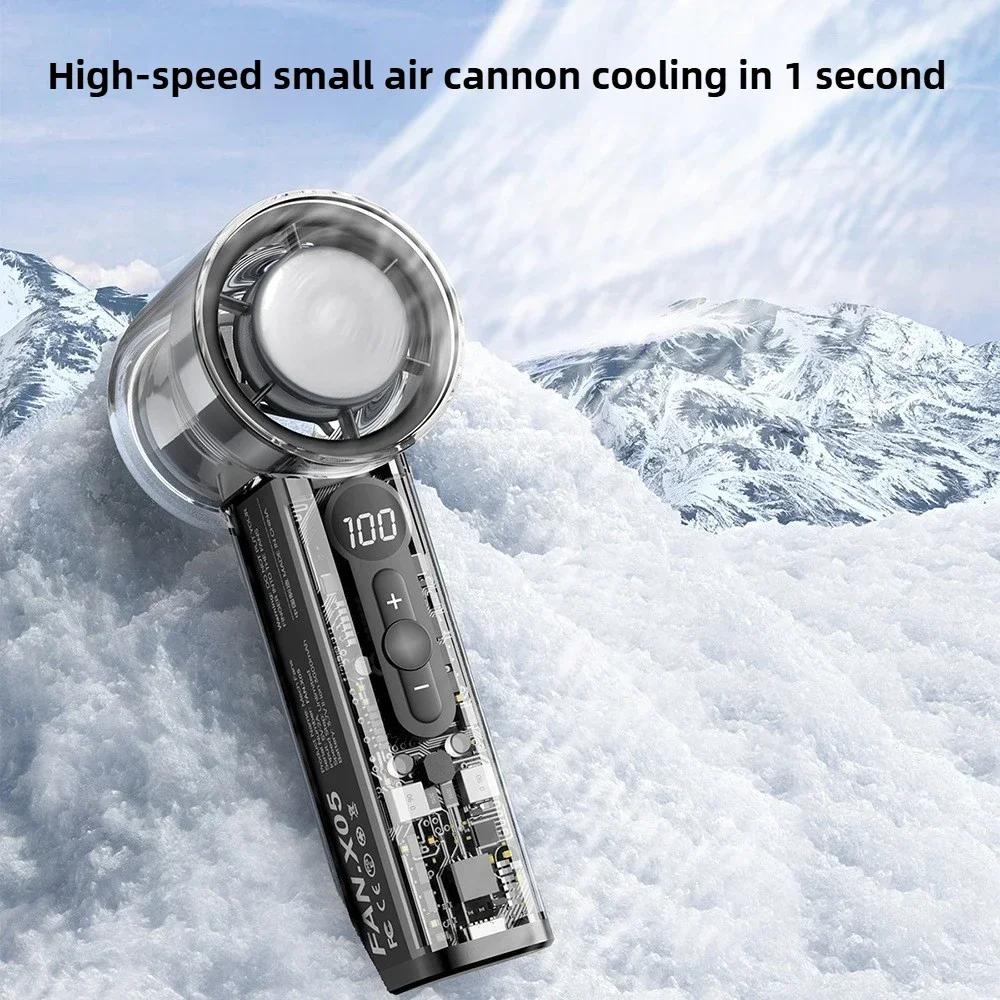 2025 New 3000mAh Battery 100Gears AI Superconducting Cooling Hanging Neck Outdoor Mini Fan Handheld Folding Powerful Turbofan