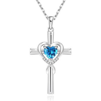 Hot Selling Cross Inset Blue Love Zircon Pendant Small Luxury Clavicle Chain Necklace Wedding Accessories