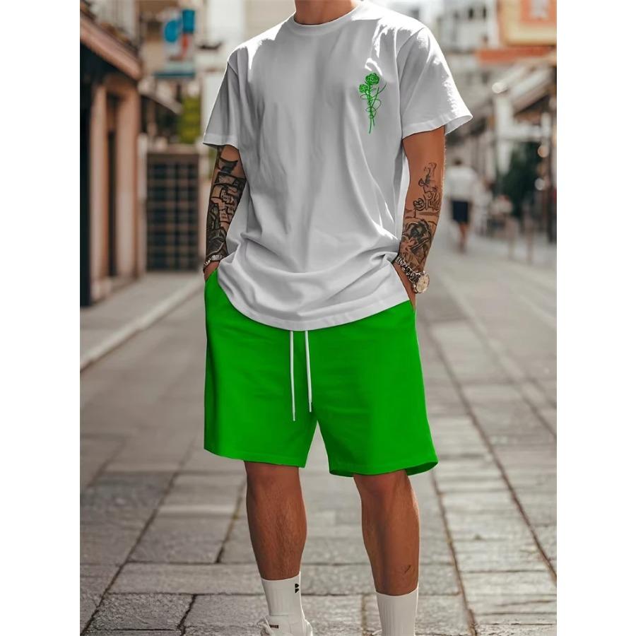 Plus Size Gradient Color Short Sleeve Shorts Set Men's Sports T-shirt Drawstring Shorts 2-piece Set Breathable T Shirt For Man