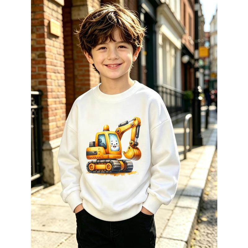 1 pièce Happy Digger: Le Sweat à Col Rond Joyeux Excavateur pour Garçons,