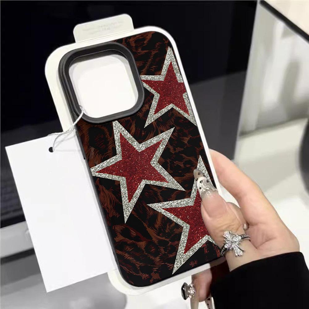 HOT Luxury Red Leopard Print Star Lichee Leather Pattern Phone Case For Redmi Note 14 13 12 11 10 9 8 Pro Plus 4G 5G Cover