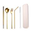 Flatware Dinnerware Travel 5pcs Camping Cutlery Set Fork Spoon Chopsticks Straw With Portable Case Stainless Steel Tableware Set