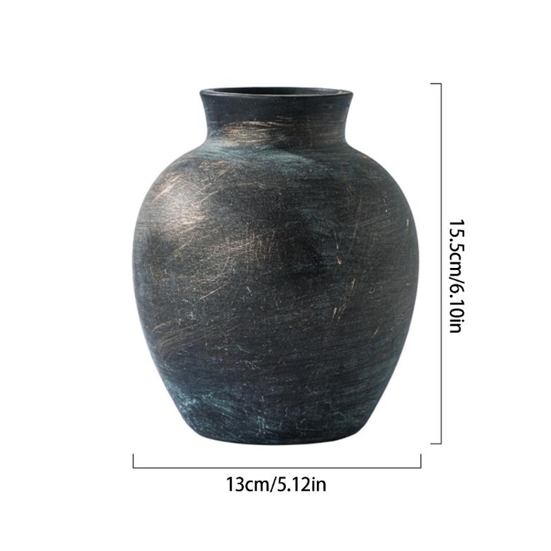 Farmhouse Ceramic Flower Vases with Rounded Bottle Shape and Matte Distressed Texture for Living Room Table, Shelf, Decors