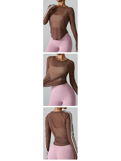 Damen Colorblock Mesh Schnelltrocknend Langarm Slim Fit Sport-Überwurf