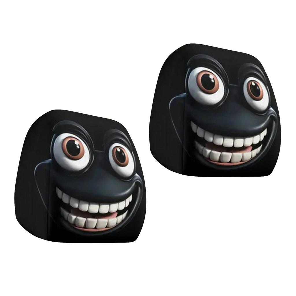 Pack Of 2 Elastic Cartoon Car Headrest Covers Funny Big Eyes Design Universal Fit For Cars Trucks Vans Durable Polyester Fabric