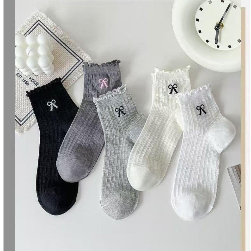 Breathable Women Ankle Socks Ruffle Lace Bow Embroidery Socks New Cotton Short Socks