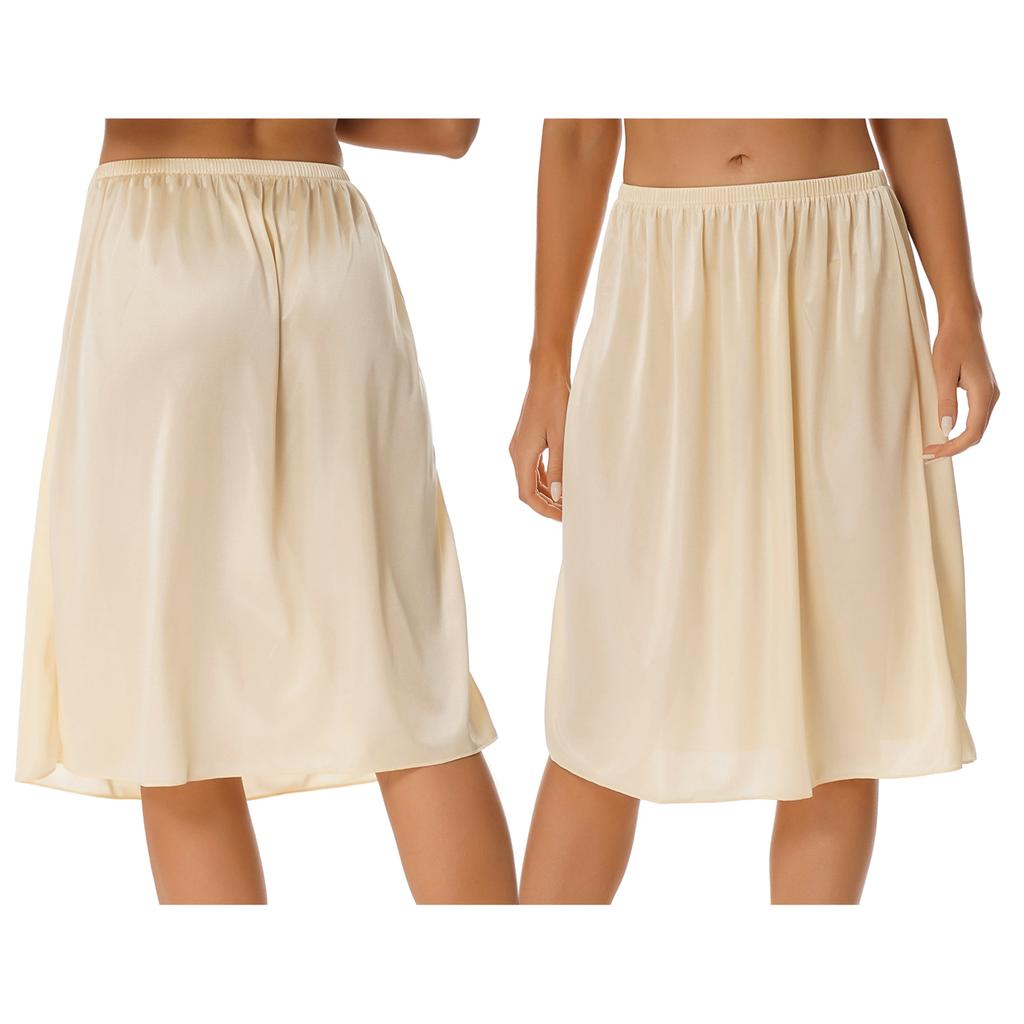 Mulheres Cor Sólida Meia Saia Deslizante Cintura Elástica Saia Midi Interna Saia Longa