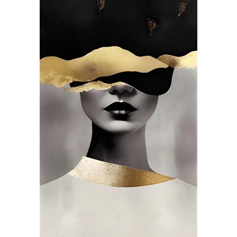 Modern Canvas Print Art Gold Black Woman Portrait Art Canvas Painting Abstract Woman Face Poster Wall Art Picture for Home Decor
