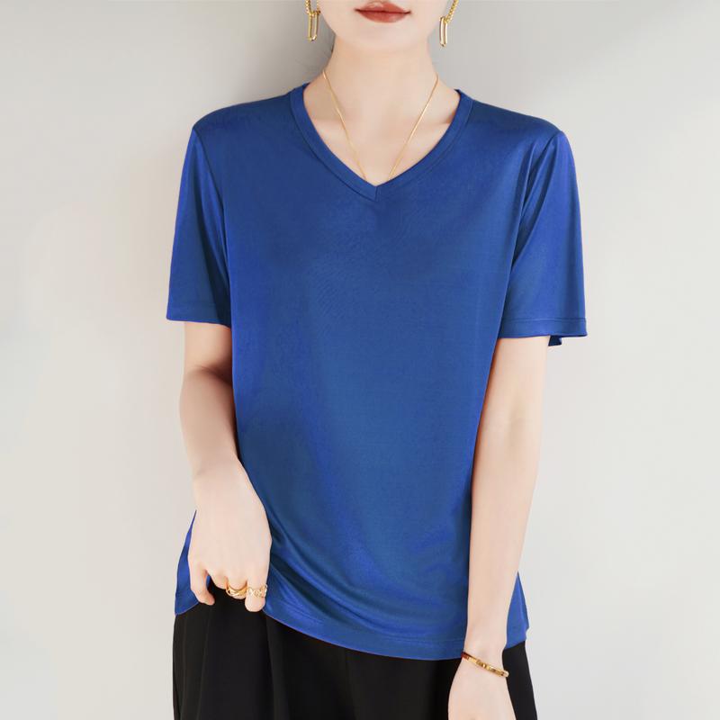 

Летняя рубашка для женщин - 50% шелковая смесь Mulberry | Не мнется и защищает от ультрафиолета | Роскошный легкий топ L голубой люпин