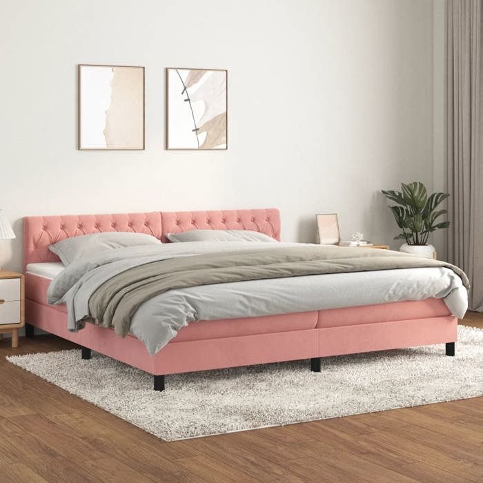 3141508 vidaXL Divan Bed with Mattress Pink 200x200 Cm Velvet