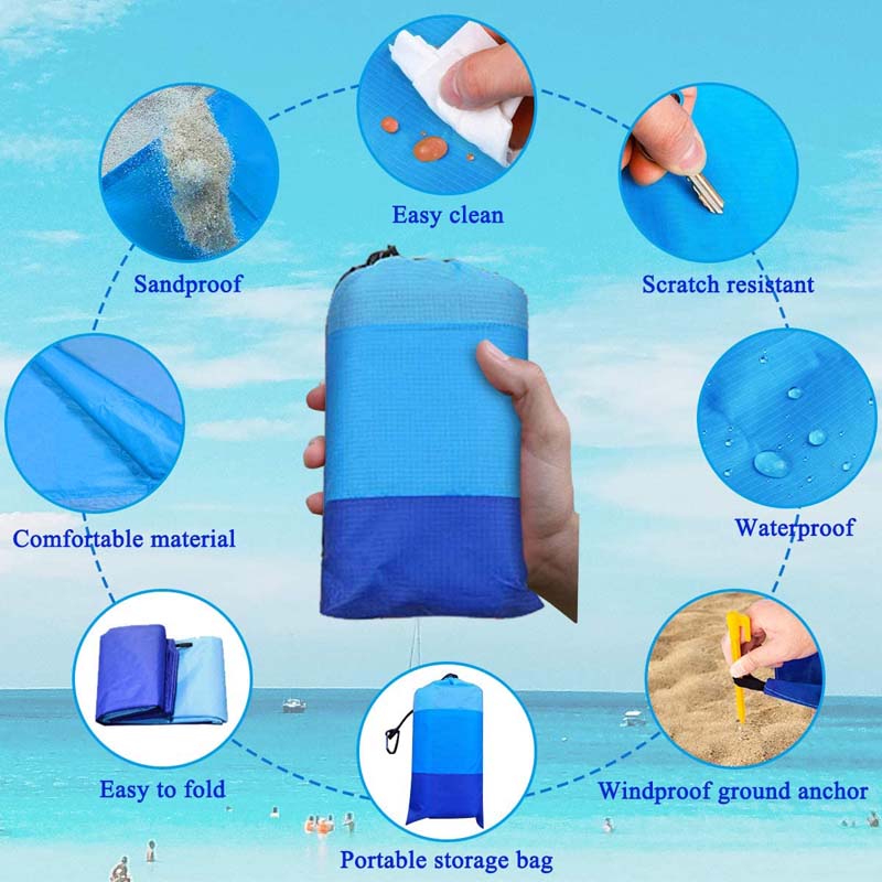 Beach Blanket 79'' X 83'' Waterproof Soft Lightweight Durable Portable Sand Mat Family Camping Picnic Travel Camping Hiking Mat