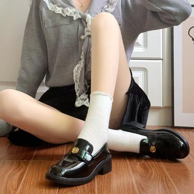 Rindslederversion~ dicksohlige Kamelien-Slipper Damen Frühling und Herbst neue Leder Retro Ein-Pedal dickabsatzige kleine Lederschuhe
