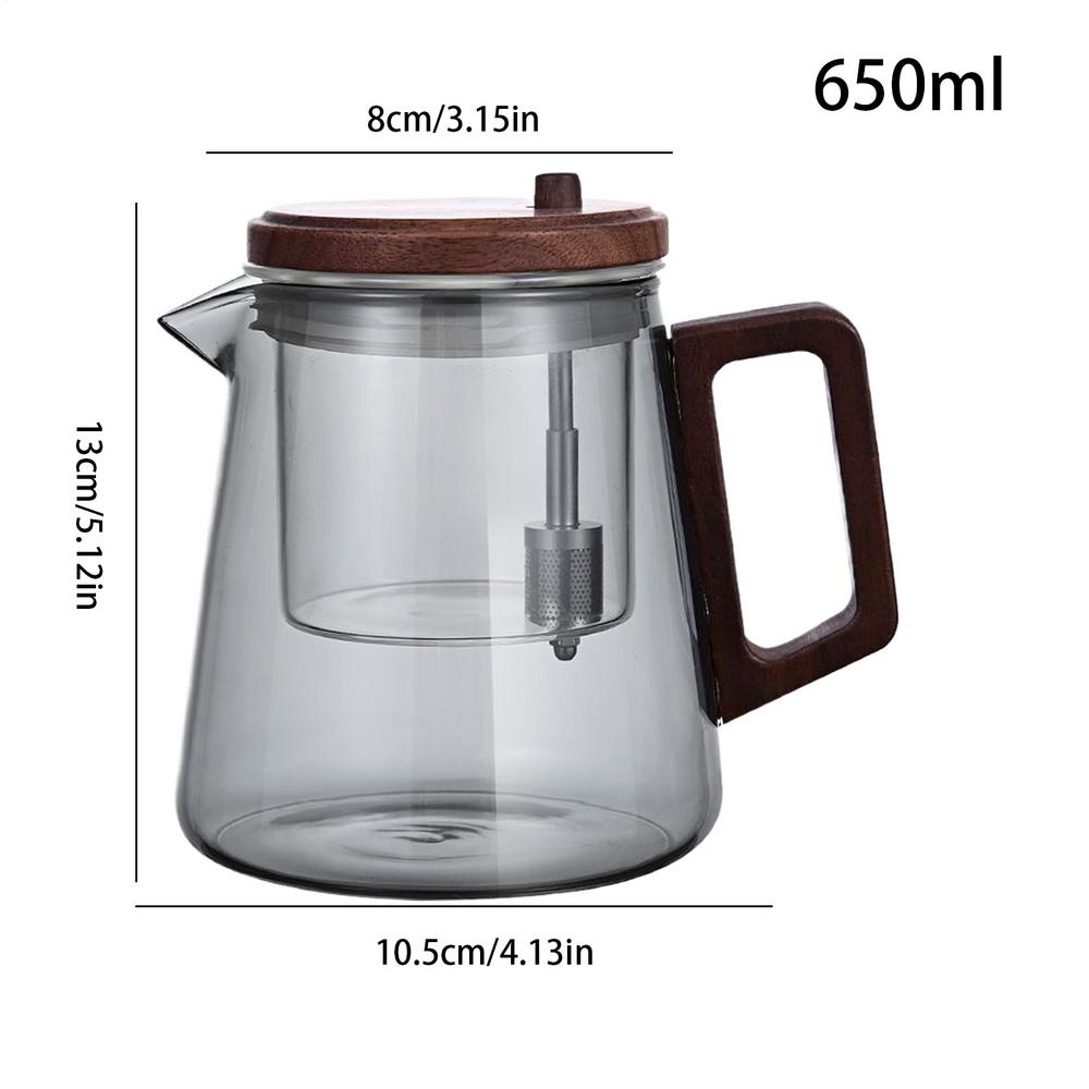 Glass Teapot with Wood Handle Filter Tea Pot Inner Tank Ergonomic Comfort Heat Resistant Tea Maker Kettle for Home Living Room