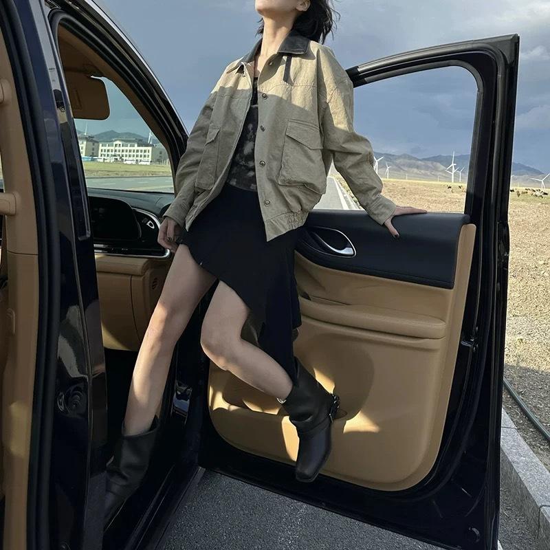 Punk street rétro poli bottes Martin pour femmes 2025 tête carrée vieilles bottes tube entrepôt en métal petites bottines bottes western