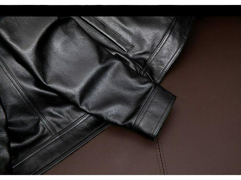 Męska kurtka ze skóry bydlęcej - Kołnierz wykładany, Krótki krój z bawełnianą podszewką, Duże rozmiary, Trend jesień/zima.