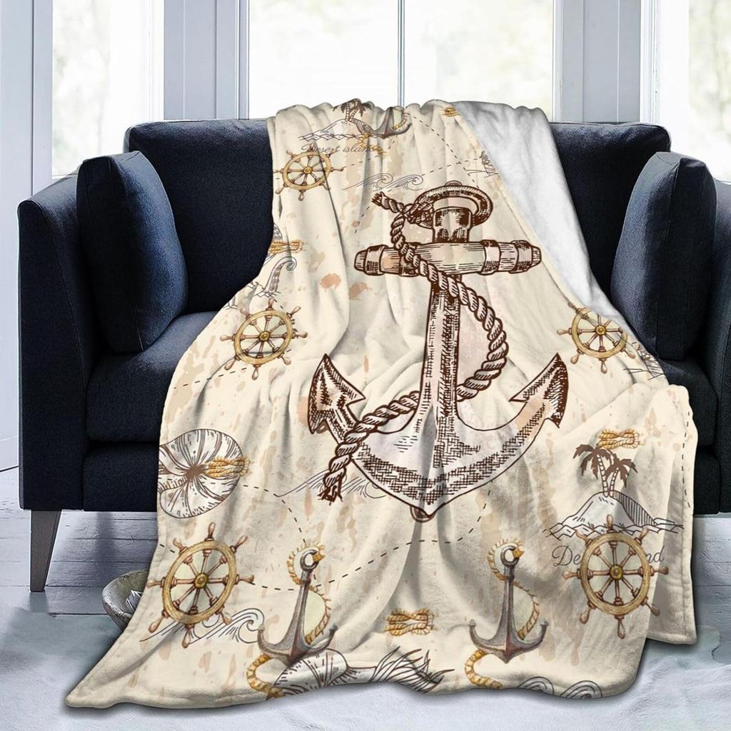 Ship Rudder Print Blanket Soft Fleece Flannel Lightweight Nautical Blanket Cozy Warm Plush Throw Blanket Sofa Couch Chair Decor