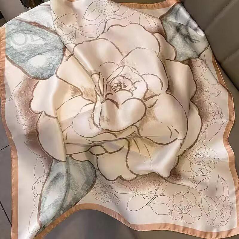 70x70cm Lightweight Cotton Silk Square Scarf With Boho Floral Print Breathable Neck Wrap Women