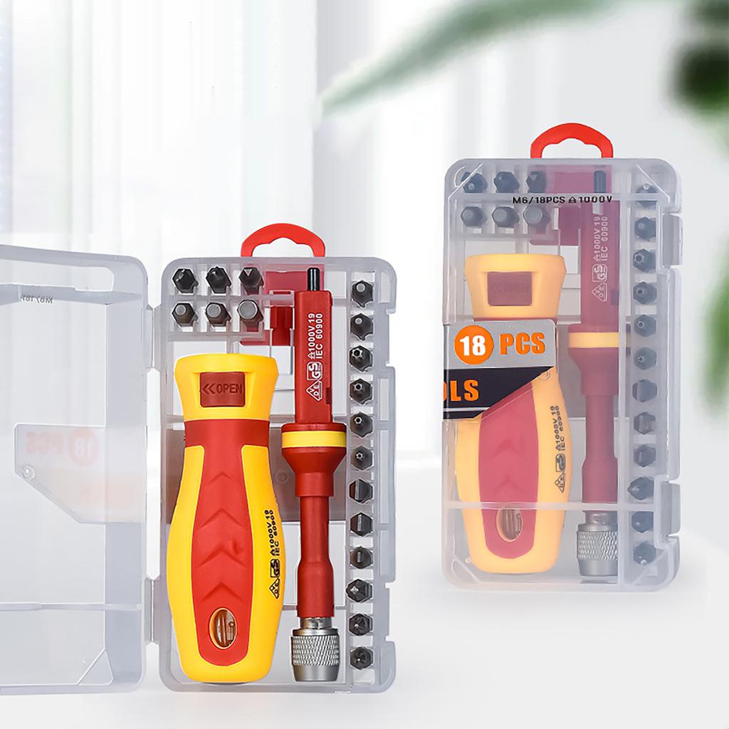 18 in 1 Insulated Electricians Screwdriver Set with Rubber Handle Magnetic Tip for Electrical Home and DIY Projects