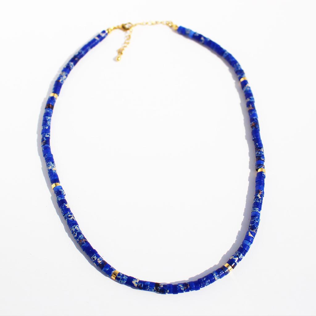 Vacuum Electroplating Greek Niche Lapis Lazuli Tiger'S Eye Stone Natural Color Stone Beaded Necklace Vacation Style Woman 843