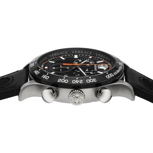 Versace HELLENYIUM CHRONO Men's Watch, Black Dial, Stainless Steel, Sapphire Crystal, Quartz Movement, 44mm, Swiss Made, VE2U00122