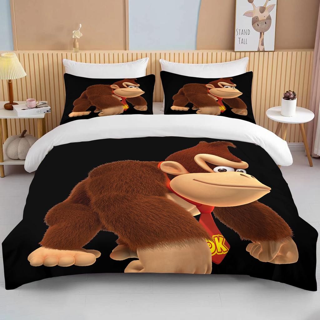 Monkey Cartoon Donkey Kong Dynetrekksett King Queen Dobbeltseng Full Twin Enkeltseng Sengetøysett barnesengetrekksett