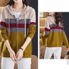 Hooded Striped Cardigan Women's Spring and Autumn Sweater Sweatshirt Casual Knitted Sweater Loose Knitted Cardigan