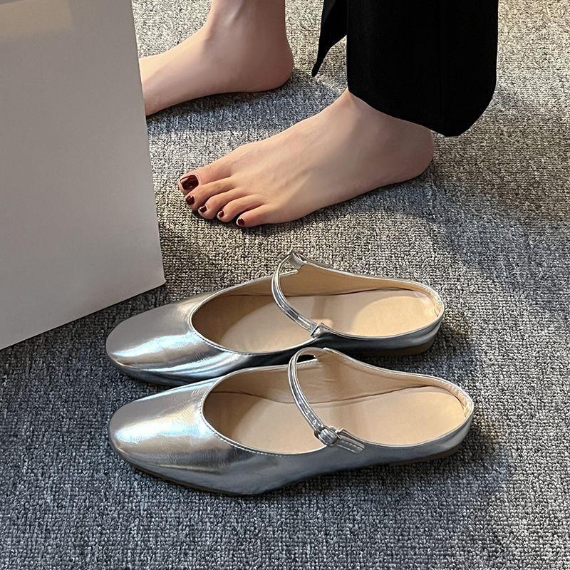 

Нишевая сумка, головные полушлепанцы, женская летняя обувь, низкий каблук, плоская подошва, серебристые, с ремешком Мэри Джейн 40