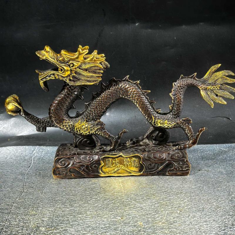 Gilt copper Feng Shui ornament, symbolizing dragon soaring across the seas, suitable for living room and office decor